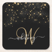 Glam Gold Glitter Sparkle Elegant Monogram Black Kartonnen Onderzetters (Voorkant)
