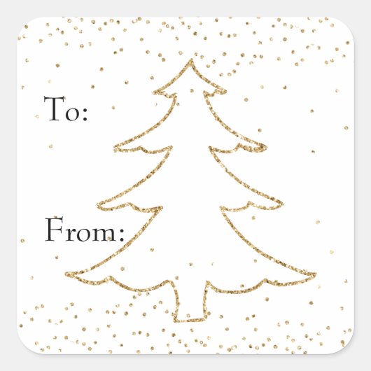 Glam Gold Glitter Sparkle Kerstboom Vierkante Sticker (Voorkant)