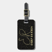 Glam Gold glitter sparkles op zwarte achtergrond Bagagelabel (Voorkant verticaal)
