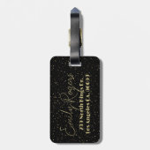 Glam Gold glitter sparkles op zwarte achtergrond Bagagelabel (Achterkant verticaal)