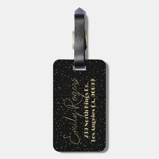 Glam Gold glitter sparkles op zwarte achtergrond Bagagelabel (Achterkant verticaal)