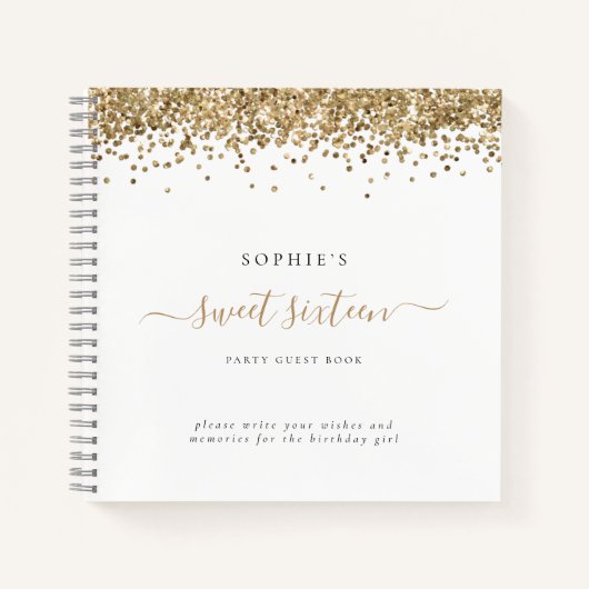 Glam Gold Glitter Sweet 16 Alternate Guest Book Notitieboek (Voorkant)
