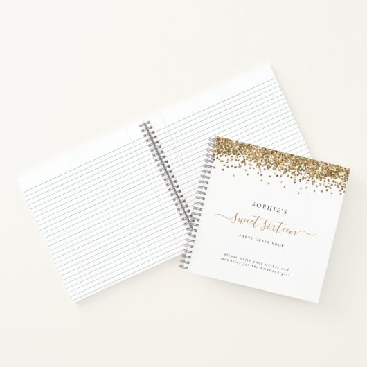 Glam Gold Glitter Sweet 16 Alternate Guest Book Notitieboek (Binnen)