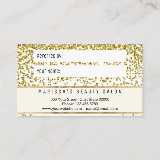 Glam Gold Glitter verwijzingskaart Aanbevelingskaartje (Achterkant)