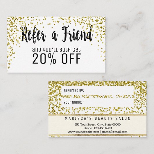 Glam Gold Glitter verwijzingskaart Aanbevelingskaartje (Voorkant / Achterkant)