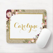 Glam Gold Glitter Waterverf Burgundy Pink Roses Muismat (Met muis)