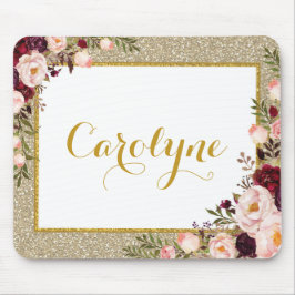 Glam Gold Glitter Waterverf Burgundy Pink Roses Muismat