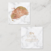 Glam Gold Glitter White Marble Monogram Vierkante Visitekaartje (Voorkant / Achterkant)