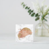 Glam Gold Glitter White Marble Monogram Vierkante Visitekaartje (Staand voorkant)