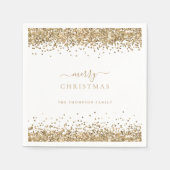 Glam Gold Glitter White Name Merry Kerstry Servet (Voorkant)