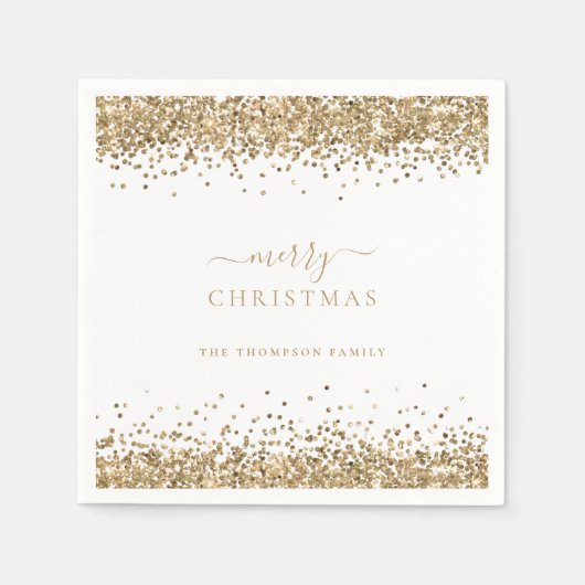 Glam Gold Glitter White Name Merry Kerstry Servet (Voorkant)