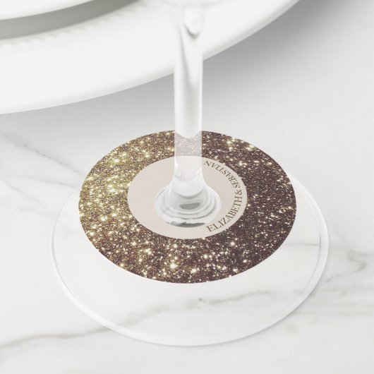 Glam Gold Glitters Wijnglaslabel (Dichtbij)