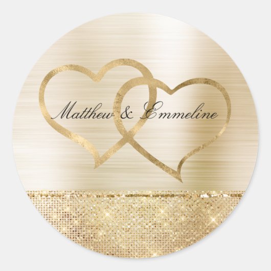 Glam Gold Glitz Sparkle Hearts Bruiloft Ronde Sticker (Voorkant)