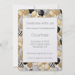 Glam Gold Glitzy Glitter Silver Balloons Birthday Kaart