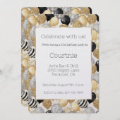 Glam Gold Glitzy Glitter Silver Balloons Birthday Kaart (Voorkant / Achterkant)