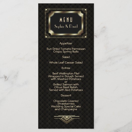 Glam Gold Great Gatsby Art Deco 20s Wedding Menu (Voorkant)