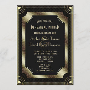 Glam Gold Great Gatsby Art Deco Rehearsal Dinner Kaart