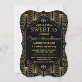 Glam Gold Great Gatsby Art Deco Sweet 16 Party Kaart (Voorkant)