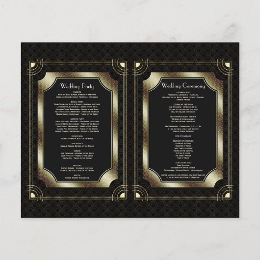 Glam Gold Great Gatsby Art Deco Wedding Program (Achterkant)