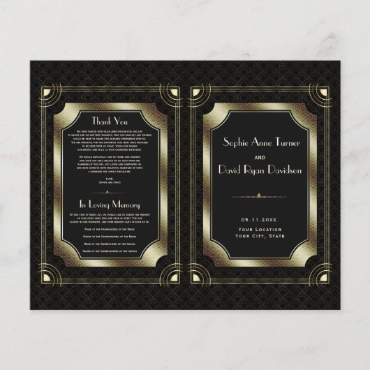 Glam Gold Great Gatsby Art Deco Wedding Program (Voorkant)