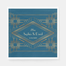 Glam Gold Great Gatsby Ocean Blue Wedding Servet