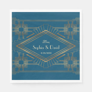 Glam Gold Great Gatsby Ocean Blue Wedding Servet