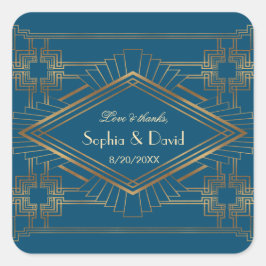 Glam Gold Great Gatsby Ocean Blue Wedding Vierkante Sticker
