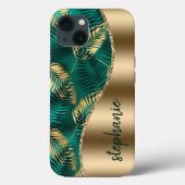 Glam Gold Green Tropical Foliage Pattern Name Case-Mate iPhone Case (Achterkant)