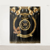 Glam Gold High Heels 50ste Verjaardag Banner Wandkleed (Voorkant)