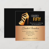 Glam Gold High Hiel Shoe 50th Birthday Invite Kaart (Voorkant / Achterkant)