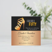 Glam Gold High Hiel Shoe 50th Birthday Invite Kaart (Staand voorkant)
