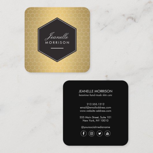 Glam Gold Honeycomb Pattern Vierkante Visitekaartje (Voorkant / Achterkant)