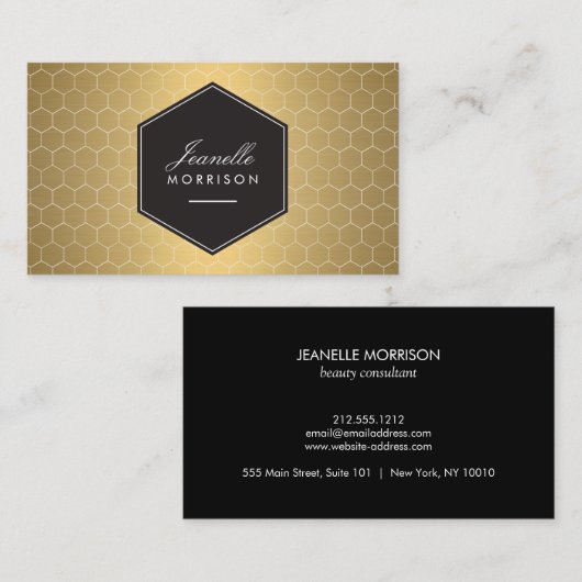 Glam Gold Honeycomb Pattern Visitekaartje (Voorkant / Achterkant)