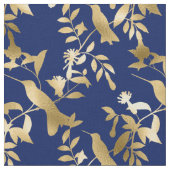 Glam Gold Hummingbird Navy Blue Graphic Stof (Close Up)