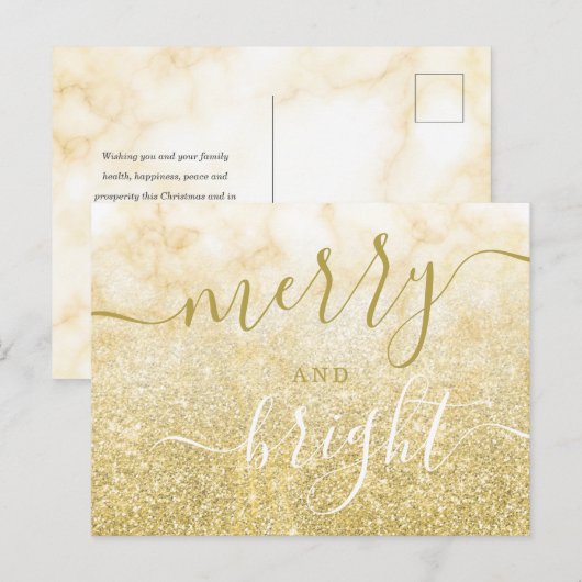 Glam GOLD Kerstvakantie Glitter Marble Feestdagenkaart (Voorkant / Achterkant)