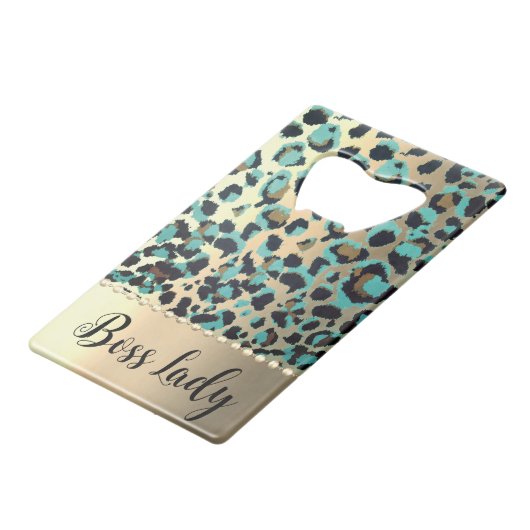 Glam Gold Leopard Boss Lady Creditkaart Flessenopener (Voorkant Gekanteld)
