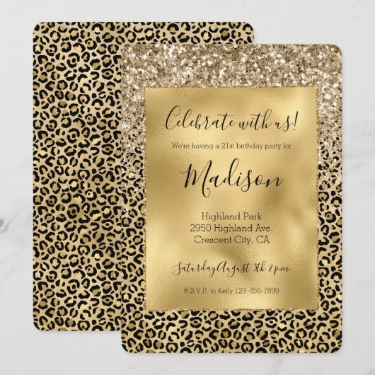  Glam Gold Leopard print Glitter spargel  Kaart (Voorkant / Achterkant)