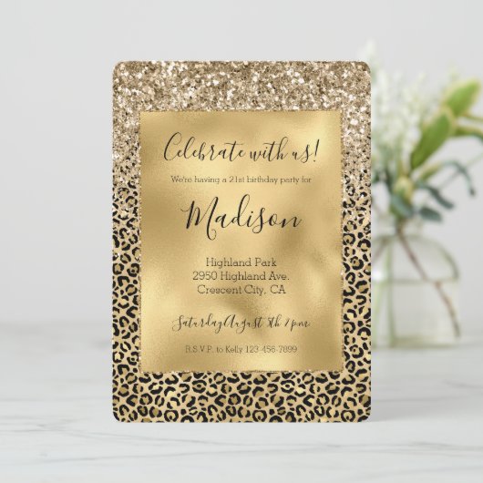  Glam Gold Leopard print Glitter spargel  Kaart (Staand voorkant)