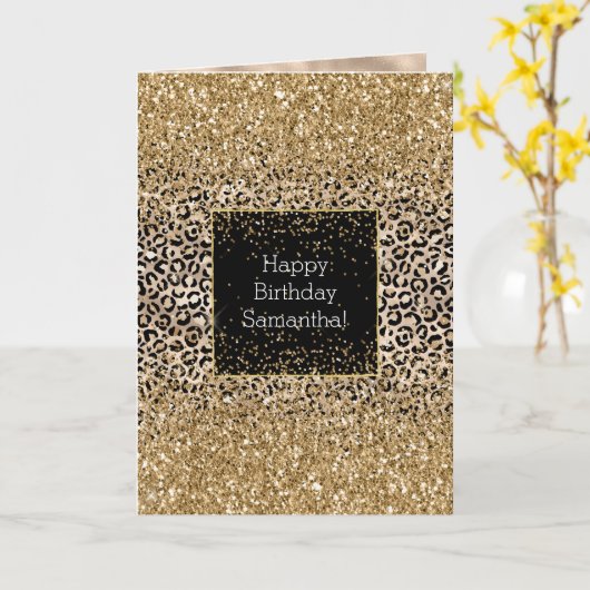 Glam Gold Leopard Print Glitz Kaart (Gele Bloem)