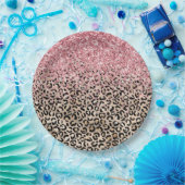 Glam Gold Leopard print Glitzy Roze Glitter Papieren Bordje (Feest)