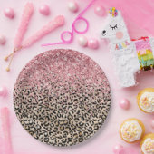 Glam Gold Leopard print Glitzy Roze Glitter Papieren Bordje (Feest)