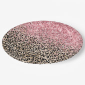Glam Gold Leopard print Glitzy Roze Glitter Papieren Bordje (Gekanteld)