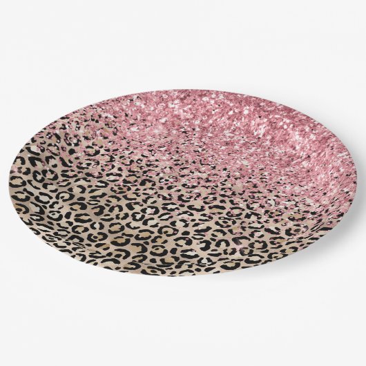 Glam Gold Leopard print Glitzy Roze Glitter Papieren Bordje (Gekanteld)