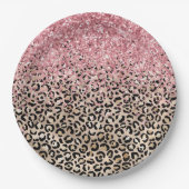 Glam Gold Leopard print Glitzy Roze Glitter Papieren Bordje (Voorkant)