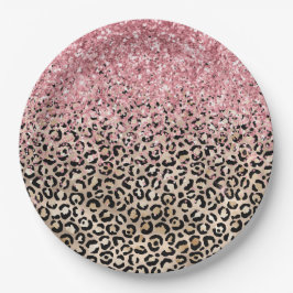 Glam Gold Leopard print Glitzy Roze Glitter Papieren Bordje