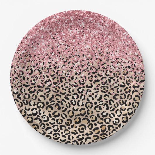 Glam Gold Leopard print Glitzy Roze Glitter Papieren Bordje (Voorkant)