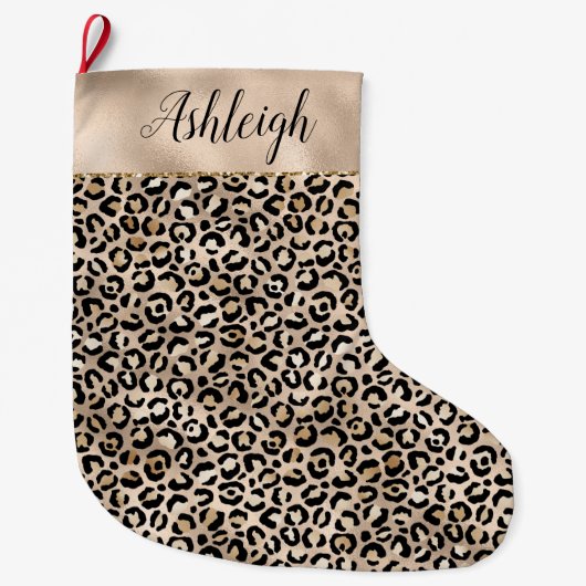 Glam Gold Leopard Print Grote Kerstsok (Voorkant)
