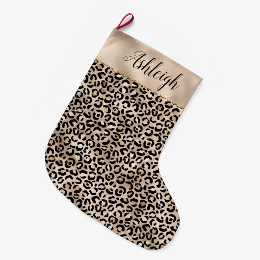 Glam Gold Leopard Print Grote Kerstsok (Voorkant (Hangend))