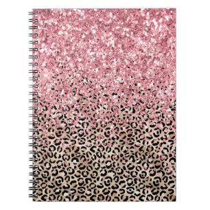 Glam Gold Leopard Print Pink Glitter Notitieboek