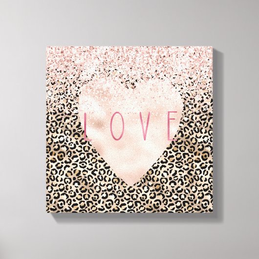 Glam Gold Leopard print roze Glitter Love Heart (Voorkant)